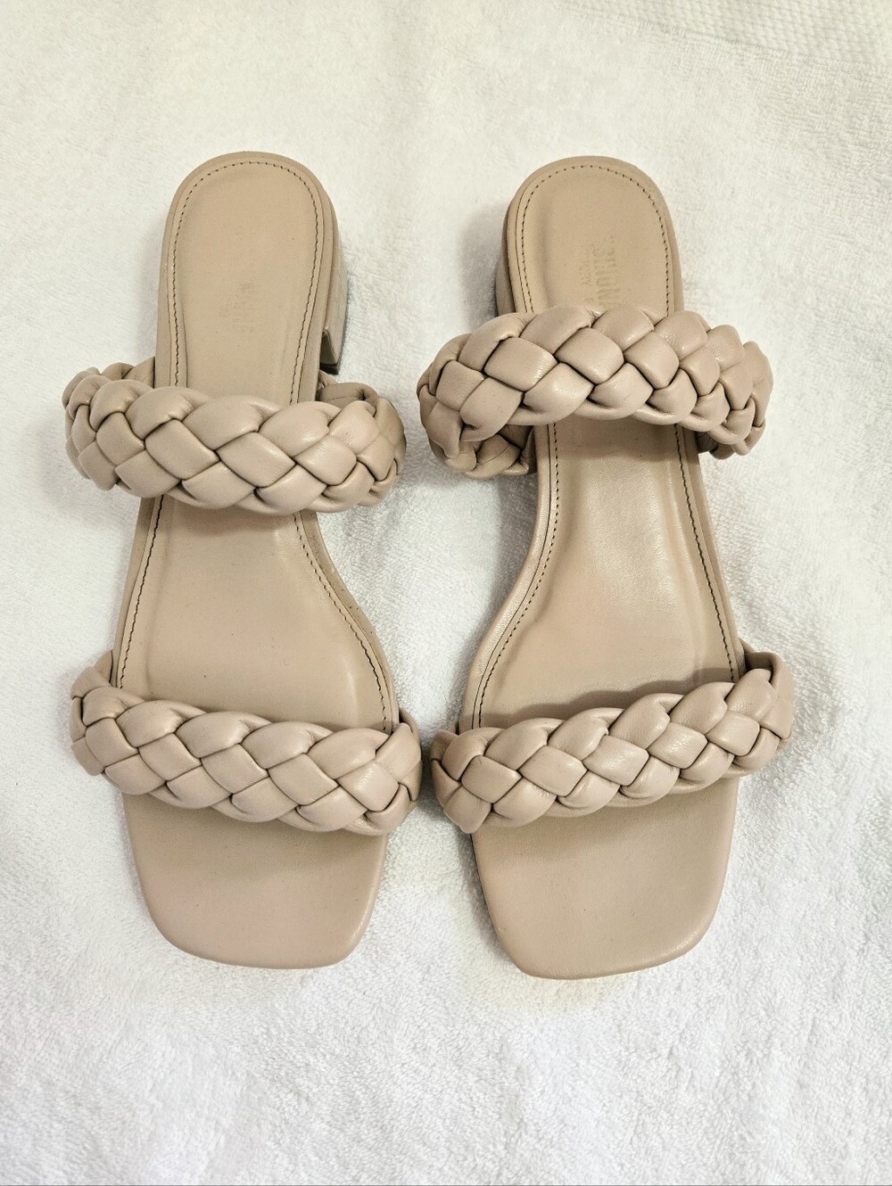 Cushionaire Braided Slide Sandals Memory Foam Nude Beige Women's Size 9.5